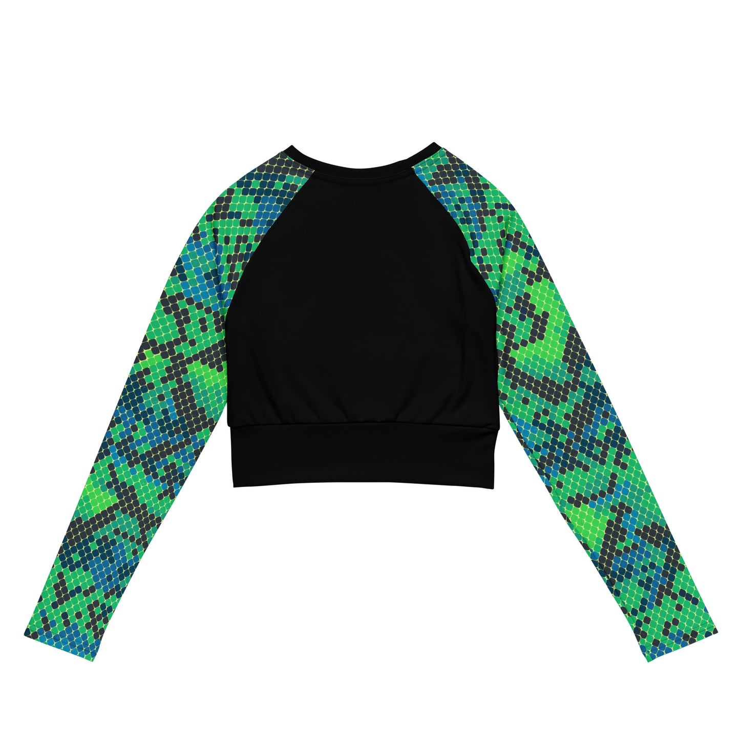 Green Snake Skin Long-Sleeve Crop Top