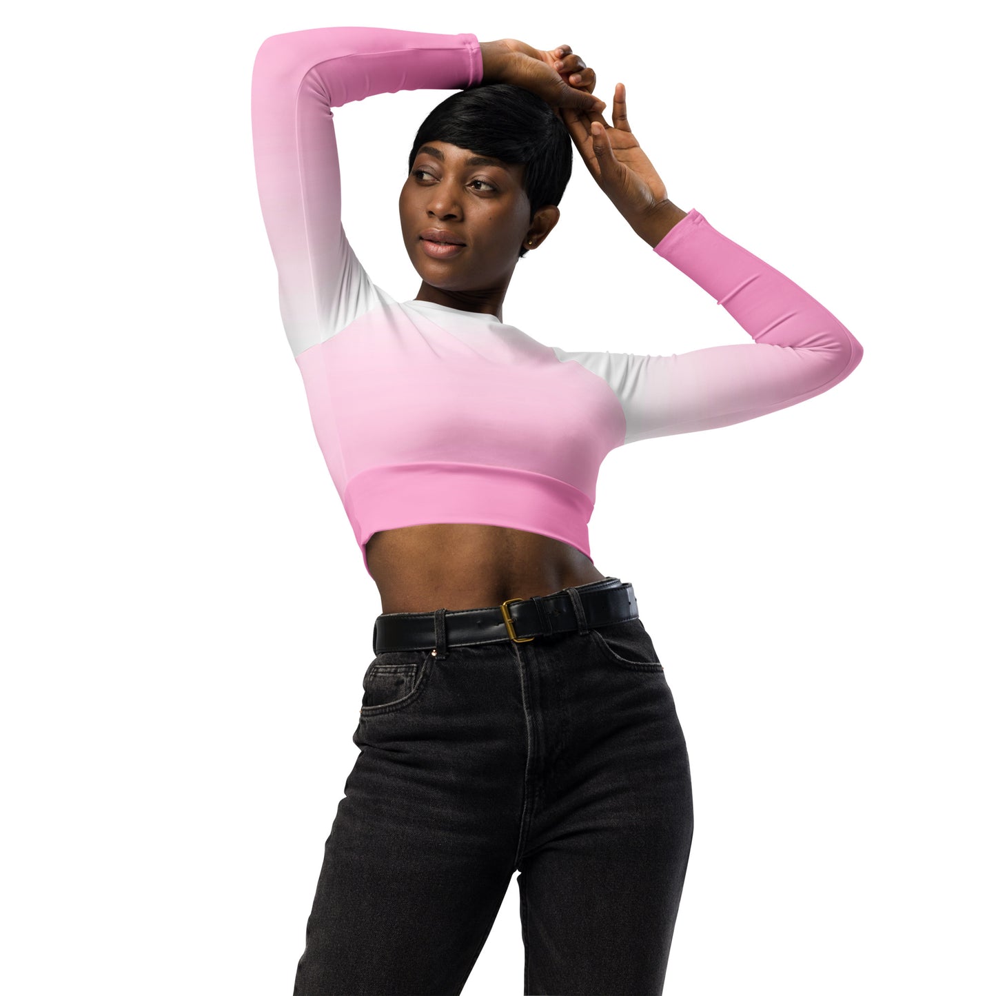 Ombre Pink Long-sleeve Crop Top