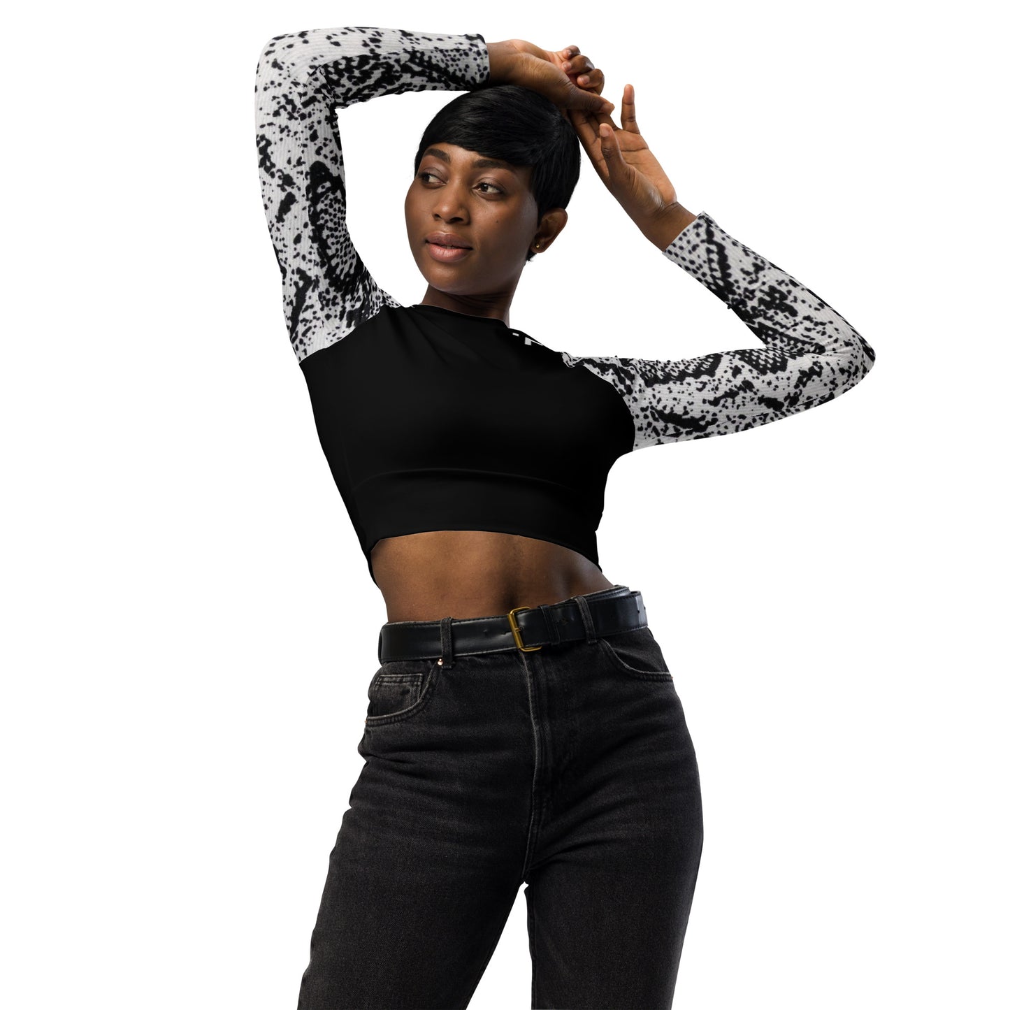 Snake Skin Long-Sleeve Crop Top