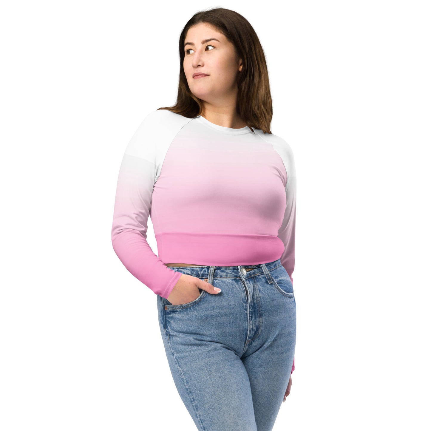 Ombre Pink Long-sleeve Crop Top