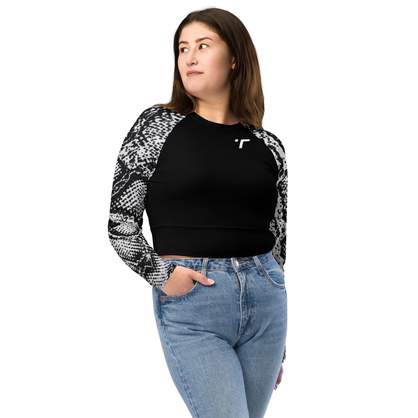 Snake Skin Long-Sleeve Crop Top