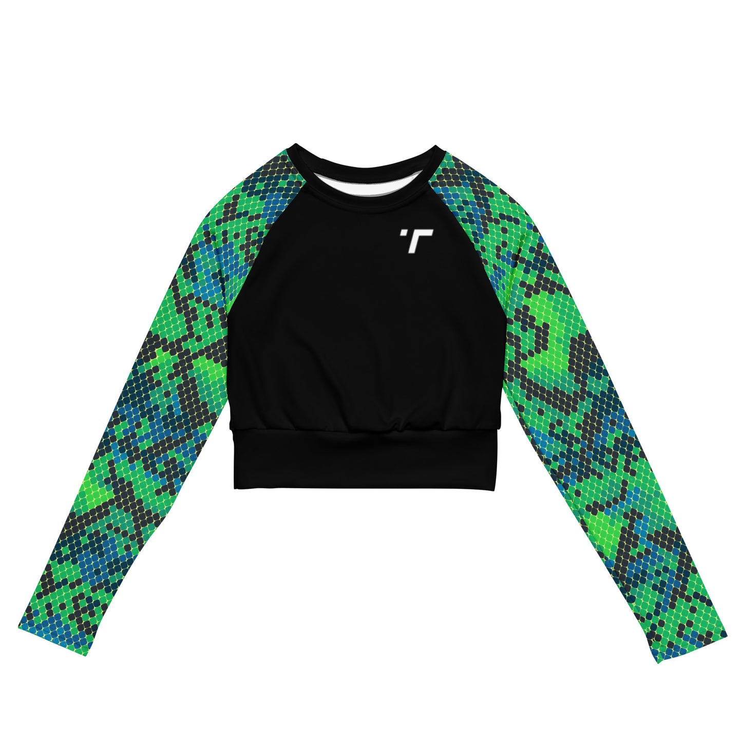 Green Snake Skin Long-Sleeve Crop Top