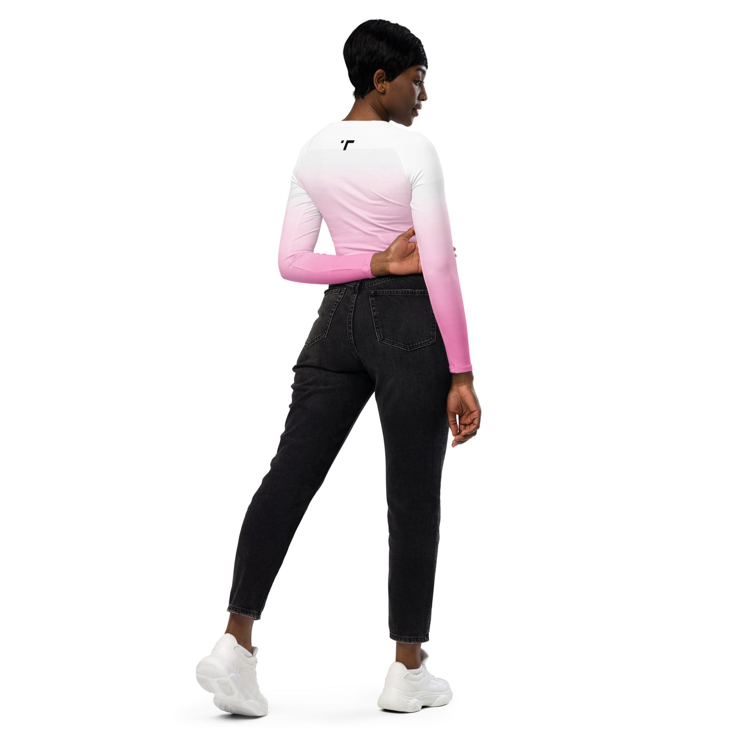 Ombre Pink Long-sleeve Crop Top