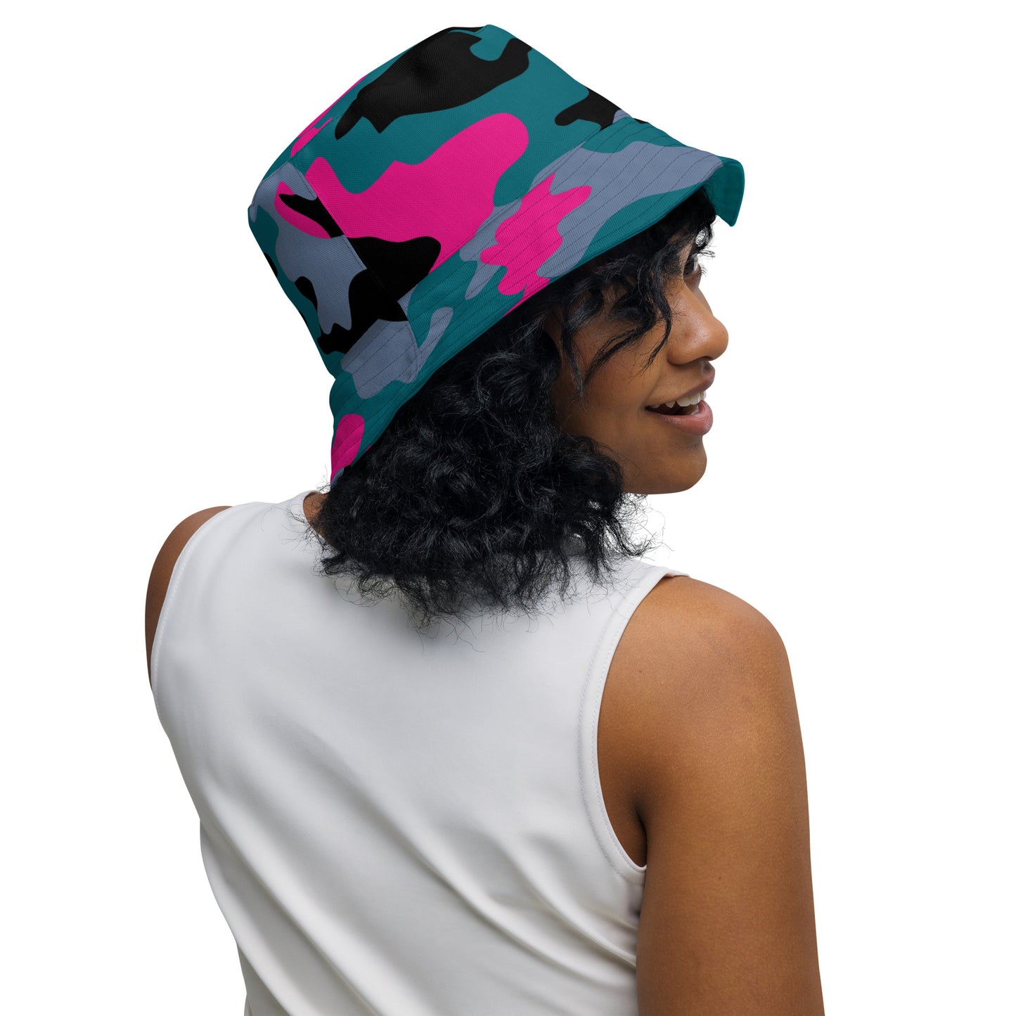 Teal Camo Reversible Bucket Hat